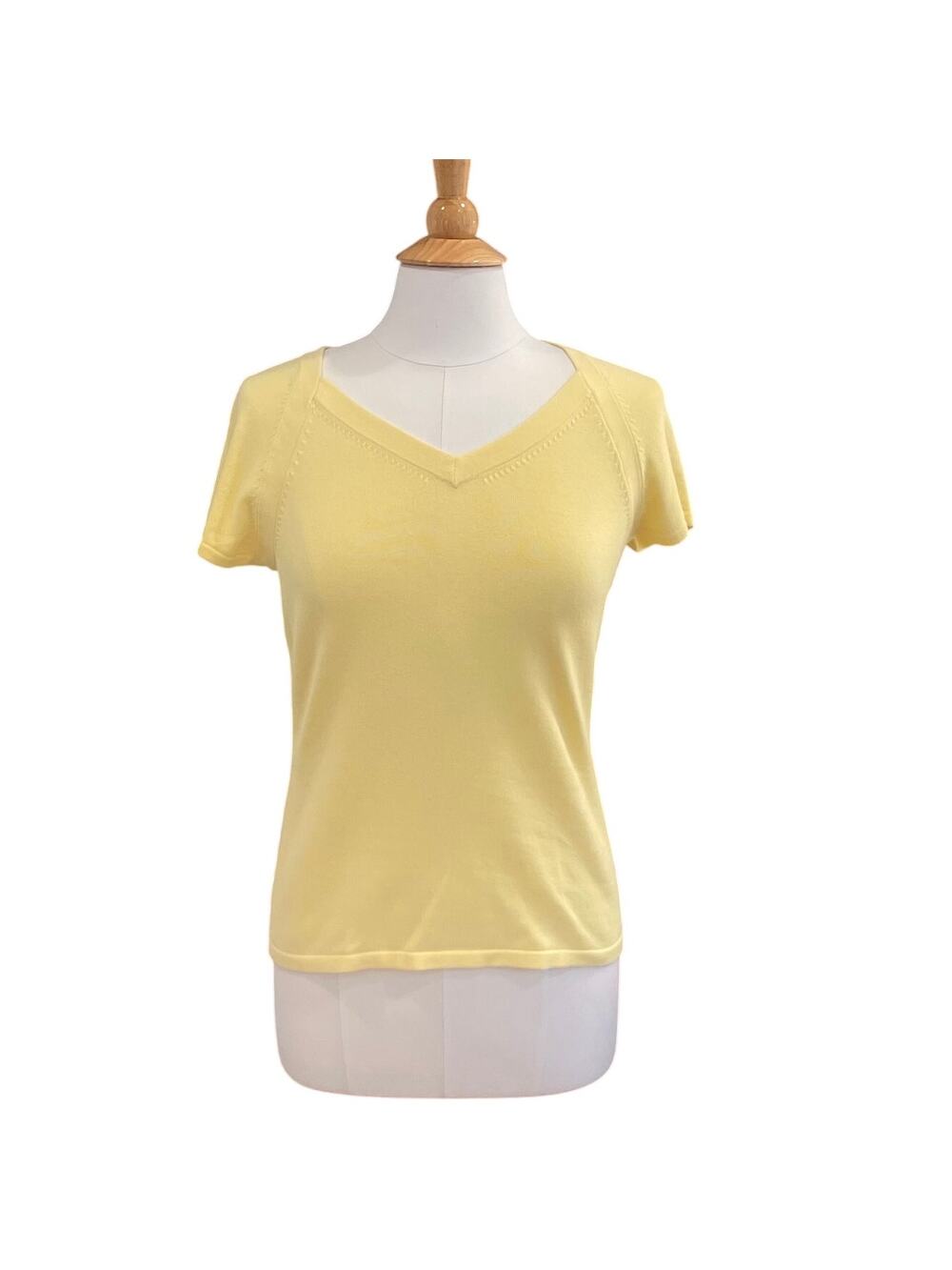 Talbots Butter Yellow Short Sleeve V-Neck Sweater, Size Small